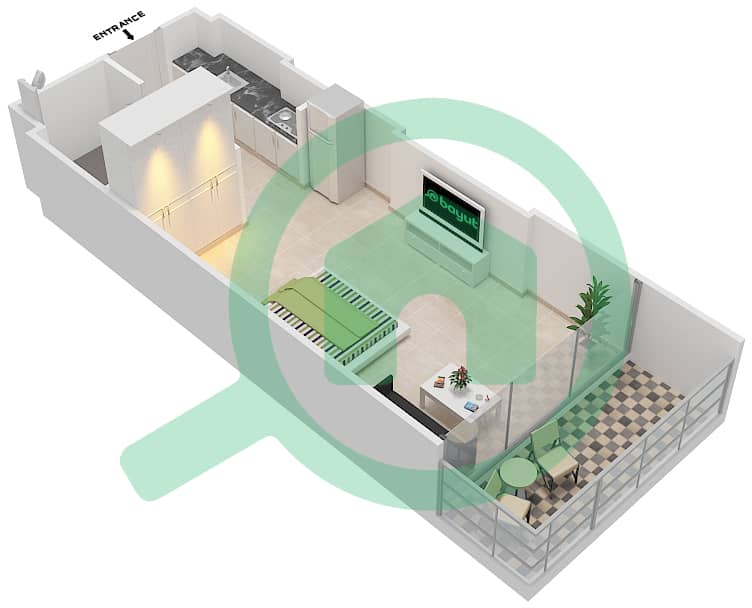 المخططات الطابقية لتصميم الوحدة 12 FLOOR 2 شقة استوديو - علياء ريزيدنس Floor 2 interactive3D