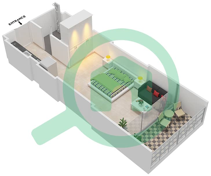 Азизи Алия Резиденс - Апартамент Студия планировка Единица измерения 13 FLOOR 2 Floor 2 interactive3D