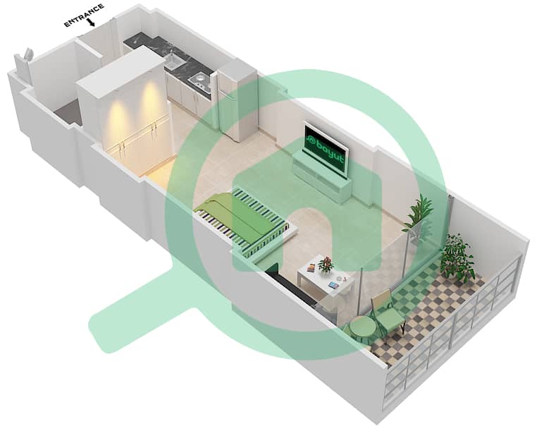المخططات الطابقية لتصميم الوحدة 14 FLOOR 2 شقة استوديو - علياء ريزيدنس Floor 2 interactive3D