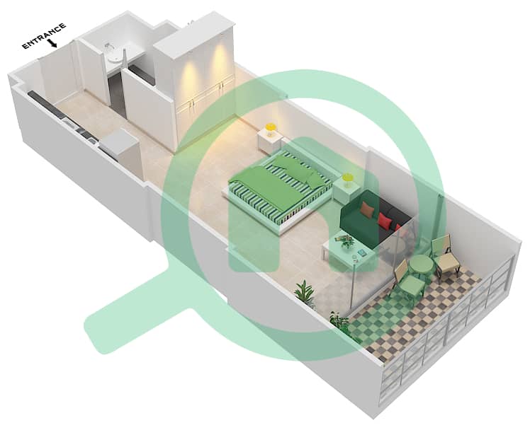 المخططات الطابقية لتصميم الوحدة 15 FLOOR 2 شقة استوديو - علياء ريزيدنس Floor 2 interactive3D