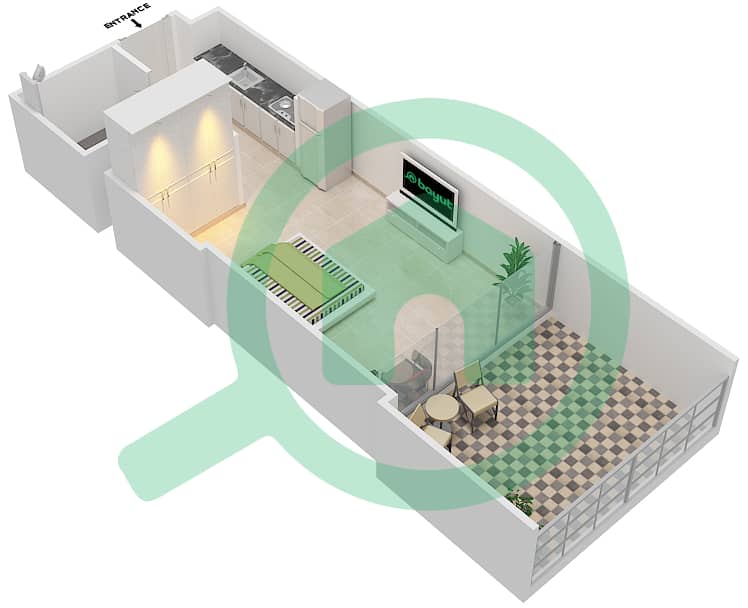 المخططات الطابقية لتصميم الوحدة 17 FLOOR 2 شقة استوديو - علياء ريزيدنس Floor 2 interactive3D