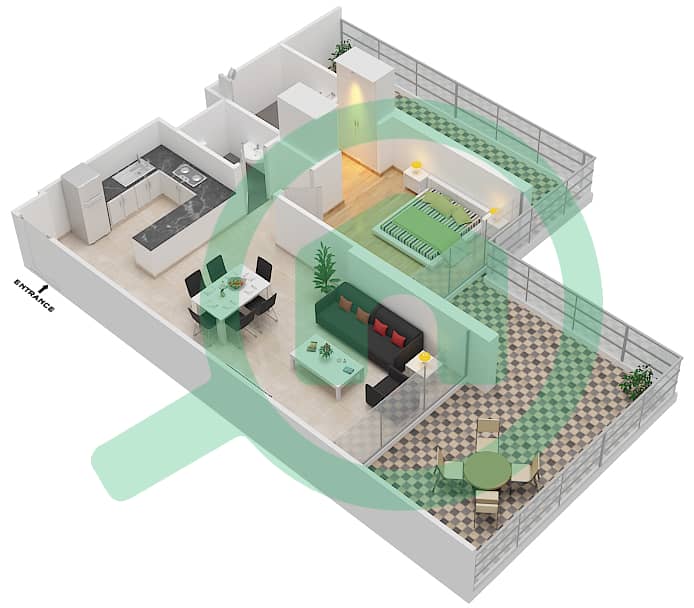 المخططات الطابقية لتصميم الوحدة 18 FLOOR 2 شقة 1 غرفة نوم - علياء ريزيدنس Floor 2 interactive3D