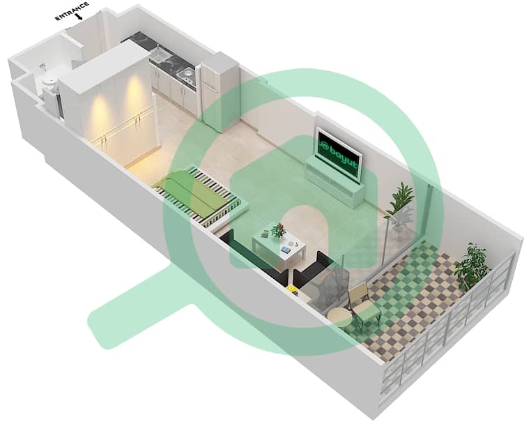 Азизи Алия Резиденс - Апартамент Студия планировка Единица измерения 19 FLOOR 2 Floor 2 interactive3D