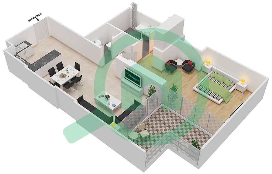المخططات الطابقية لتصميم الوحدة 20 FLOOR 2,4 شقة 1 غرفة نوم - علياء ريزيدنس Floor 2,4 interactive3D