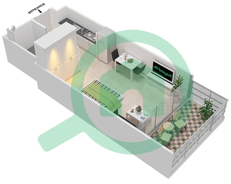Азизи Алия Резиденс - Апартамент Студия планировка Единица измерения 21 FLOOR 2,4 Floor 2,4 interactive3D