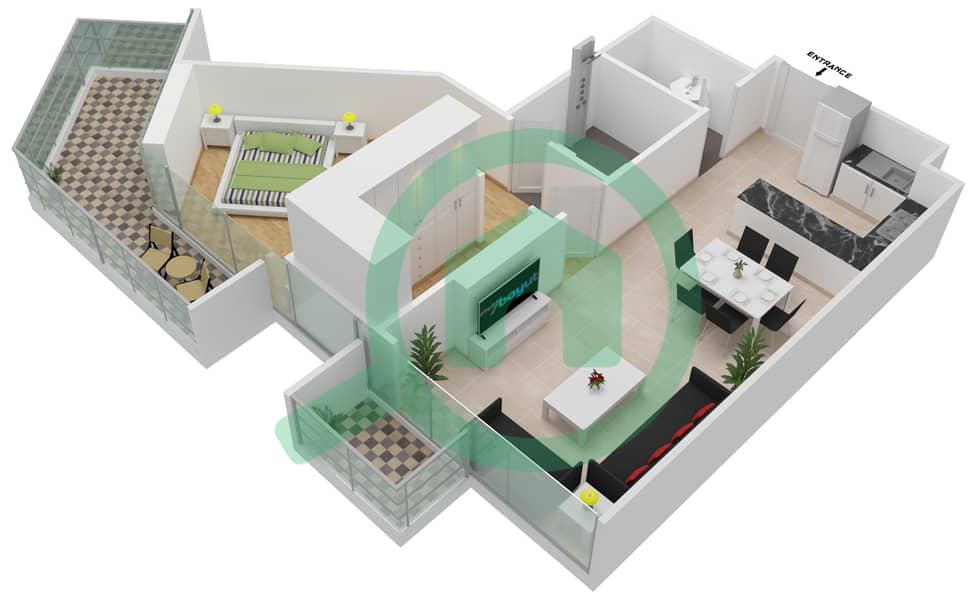 المخططات الطابقية لتصميم الوحدة 23 FLOOR 2,4 شقة 1 غرفة نوم - علياء ريزيدنس Floor 2,4 interactive3D