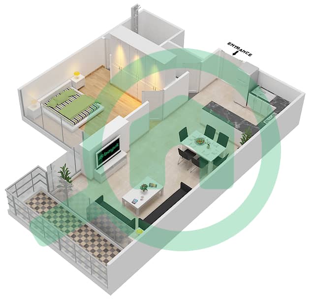 阿齐兹阿利耶公寓 - 1 卧室公寓单位25 FLOOR 2,4戶型图 Floor 2,4 interactive3D