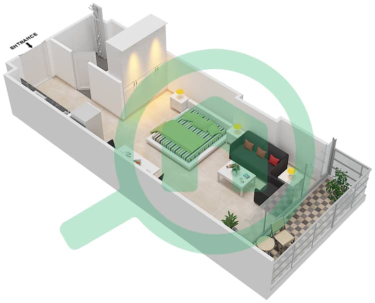 المخططات الطابقية لتصميم الوحدة 26 FLOOR 2 شقة استوديو - علياء ريزيدنس Floor 2 interactive3D