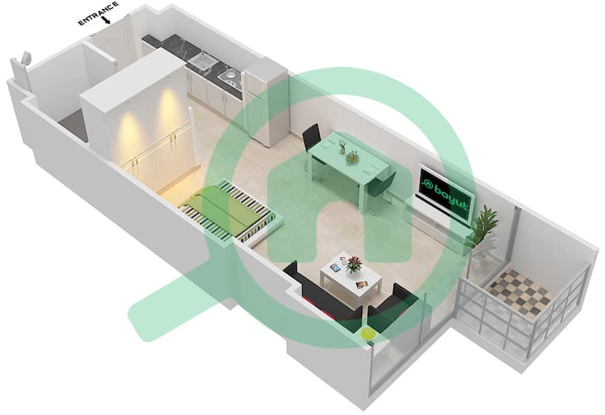 Азизи Алия Резиденс - Апартамент Студия планировка Единица измерения 27 FLOOR 2 Floor 2 interactive3D