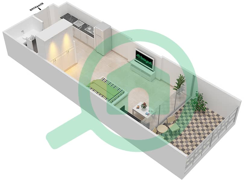 Азизи Алия Резиденс - Апартамент Студия планировка Единица измерения 29 FLOOR 2 Floor 2 interactive3D