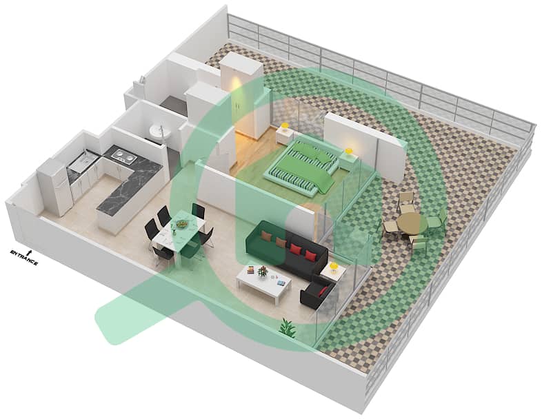 المخططات الطابقية لتصميم الوحدة 30 FLOOR 2 شقة 1 غرفة نوم - علياء ريزيدنس Floor 2 interactive3D
