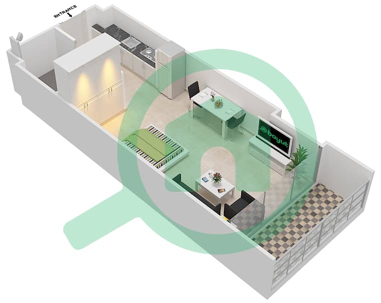 المخططات الطابقية لتصميم الوحدة 32 FLOOR 2 شقة استوديو - علياء ريزيدنس Floor 2 interactive3D