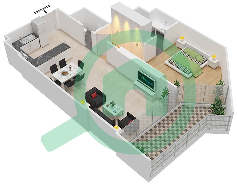 المخططات الطابقية لتصميم الوحدة 33 FLOOR 2 شقة 1 غرفة نوم - علياء ريزيدنس Floor 2 interactive3D