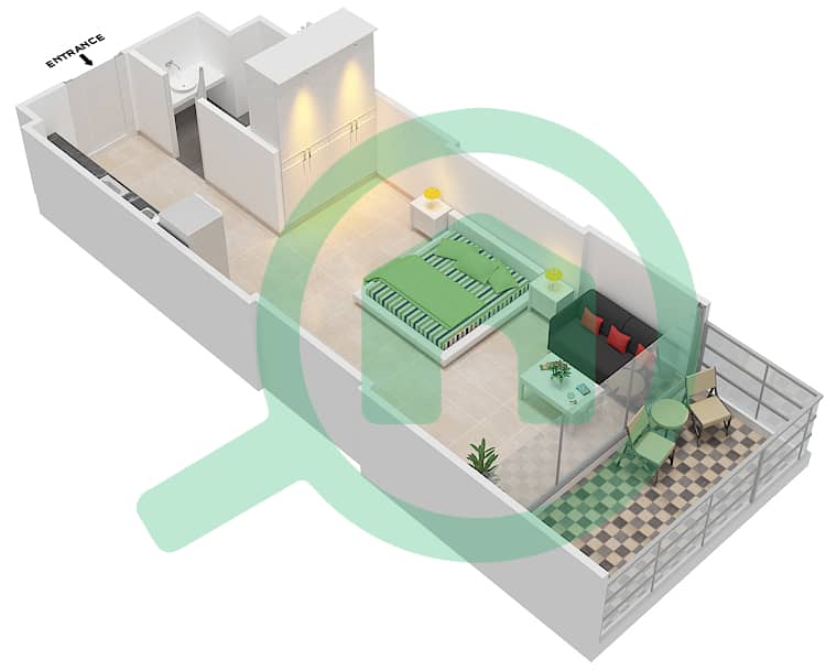 المخططات الطابقية لتصميم الوحدة 5 FLOOR 3 شقة استوديو - علياء ريزيدنس Floor 3 interactive3D