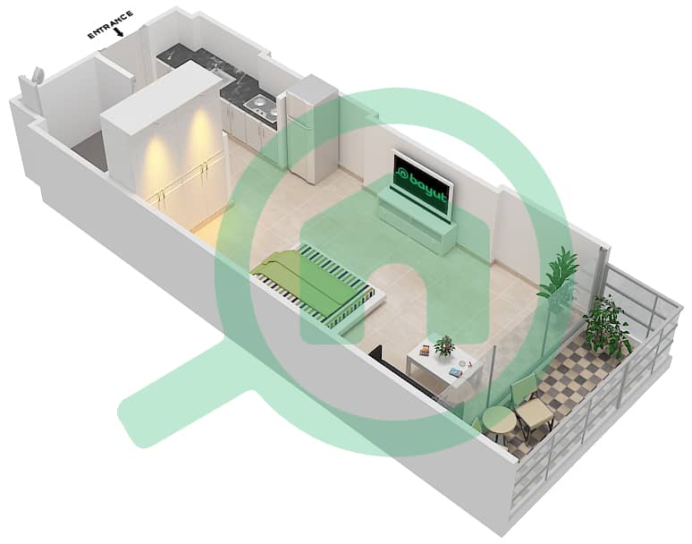 المخططات الطابقية لتصميم الوحدة 12 FLOOR 3 شقة استوديو - علياء ريزيدنس Floor 3 interactive3D