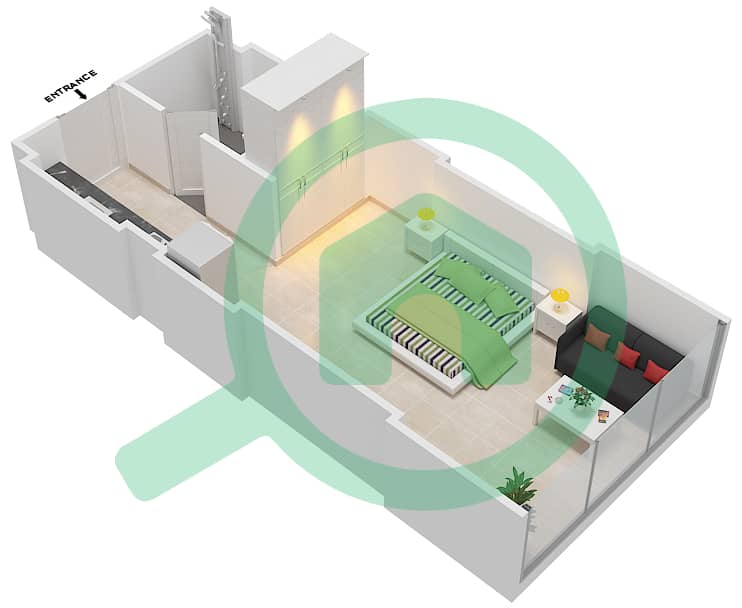 Азизи Алия Резиденс - Апартамент Студия планировка Единица измерения 13 FLOOR 3 Floor 3 interactive3D
