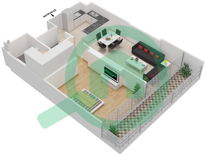 Azizi Aliyah Residence - 1 Bedroom Apartment Unit 14 FLOOR 3-4 Floor plan Floor 3-4 interactive3D