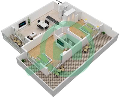 المخططات الطابقية لتصميم الوحدة 2-FLOOR 1 شقة 2 غرفة نوم - برايم جاردنز بريسكوت