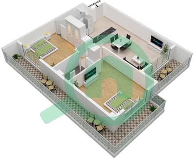 المخططات الطابقية لتصميم الوحدة 3-FLOOR 1 شقة 2 غرفة نوم - برايم جاردنز بريسكوت