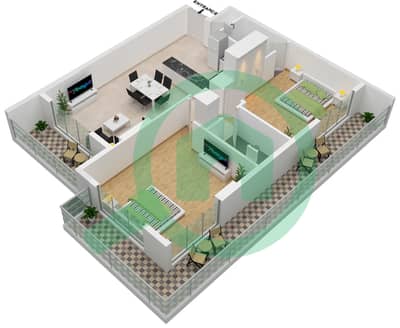 المخططات الطابقية لتصميم الوحدة 2-FLOOR 2-5 شقة 2 غرفة نوم - برايم جاردنز بريسكوت