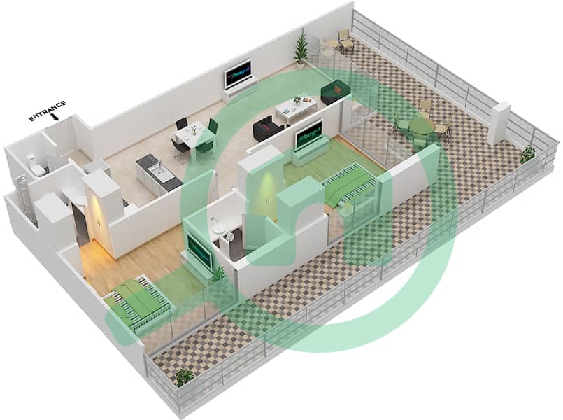 Азизи Алия Резиденс - Апартамент 2 Cпальни планировка Единица измерения 2 FLOOR 2 Floor 2 interactive3D