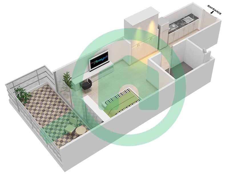 المخططات الطابقية لتصميم الوحدة 21 FLOOR 3 شقة استوديو - علياء ريزيدنس Floor 3 interactive3D
