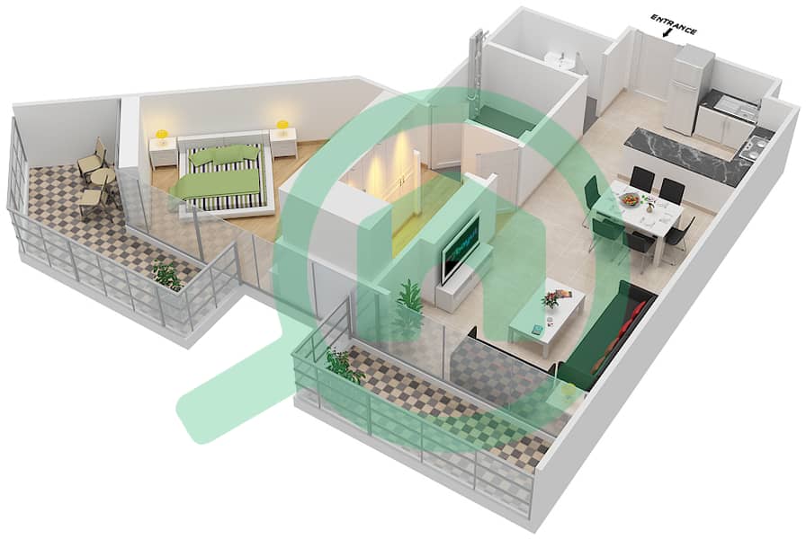 المخططات الطابقية لتصميم الوحدة 22 FLOOR 3,5 شقة 1 غرفة نوم - علياء ريزيدنس Floor 3,5 interactive3D