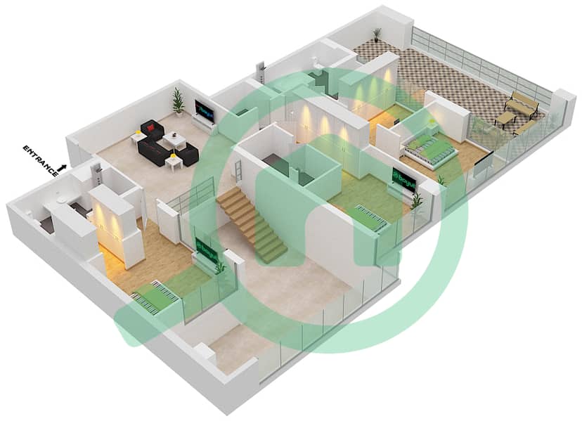 المخططات الطابقية لتصميم النموذج / الوحدة B/1 DUPLEX فیلا 3 غرف نوم - سيكس سينسيز ريزيدنس interactive3D