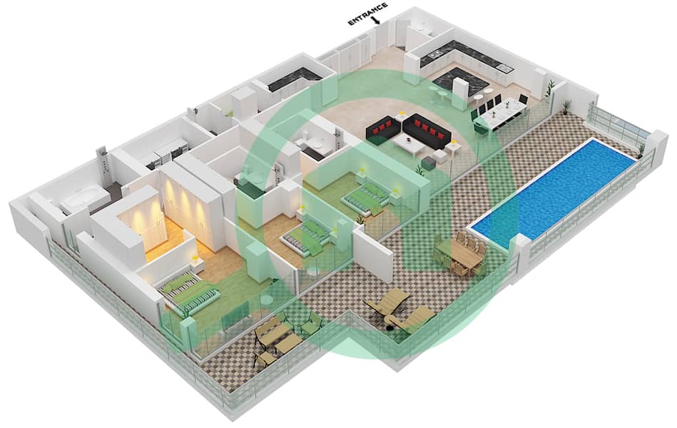 المخططات الطابقية لتصميم النموذج / الوحدة D/2 SIMPLEX فیلا 3 غرف نوم - سيكس سينسيز ريزيدنس interactive3D