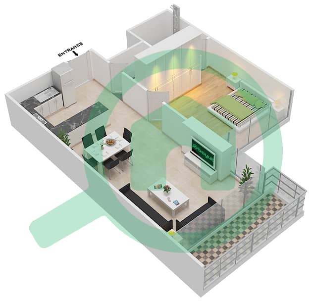 المخططات الطابقية لتصميم الوحدة 23 FLOOR 3,5 شقة 1 غرفة نوم - علياء ريزيدنس Floor 3,5 interactive3D