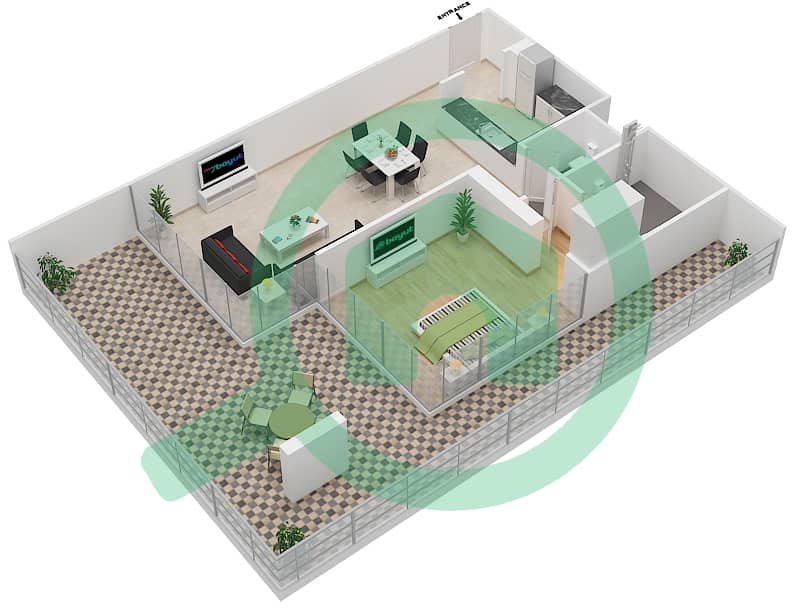 المخططات الطابقية لتصميم الوحدة 4 FLOOR 3-5 شقة 1 غرفة نوم - علياء ريزيدنس Floor 3-5 interactive3D
