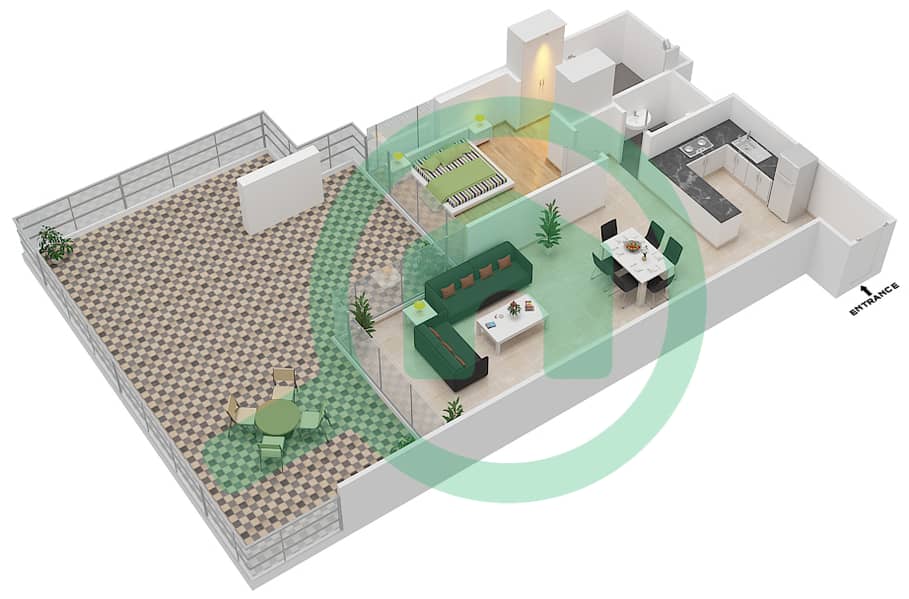 المخططات الطابقية لتصميم الوحدة 2 FLOOR 3-5 شقة 1 غرفة نوم - علياء ريزيدنس Floor 3-5 interactive3D