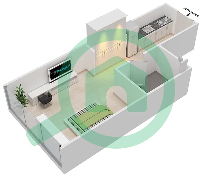 المخططات الطابقية لتصميم الوحدة 22 FLOOR 2 شقة استوديو - علياء ريزيدنس Floor 2 interactive3D