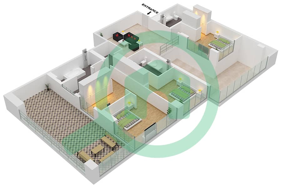 المخططات الطابقية لتصميم النموذج / الوحدة B/4 DUPLEX فیلا 3 غرف نوم - سيكس سينسيز ريزيدنس interactive3D