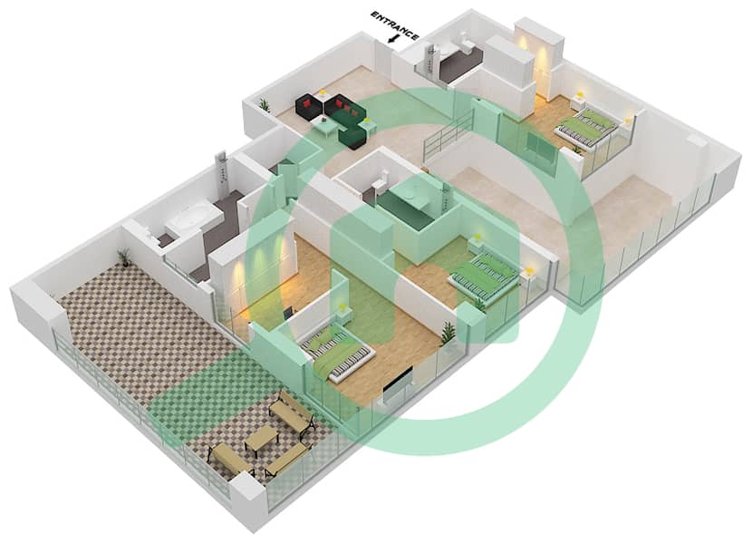 المخططات الطابقية لتصميم النموذج / الوحدة B/01 DUPLEX فیلا 3 غرف نوم - سيكس سينسيز ريزيدنس interactive3D