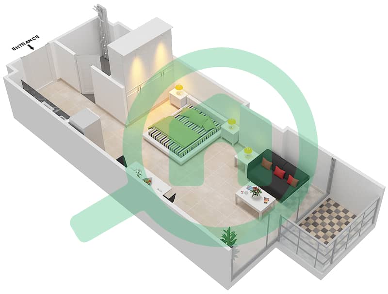 المخططات الطابقية لتصميم الوحدة 25 FLOOR 3,5 شقة استوديو - علياء ريزيدنس Floor 3,5 interactive3D