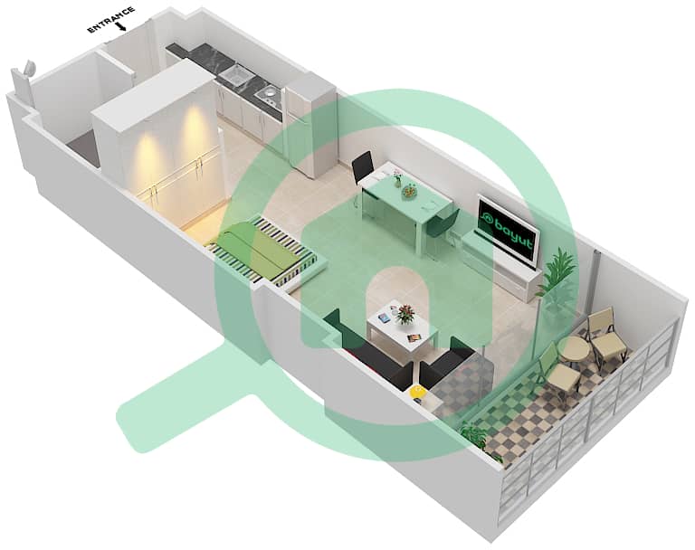 Азизи Алия Резиденс - Апартамент Студия планировка Единица измерения 26 FLOOR 3,5 Floor 3,5 interactive3D