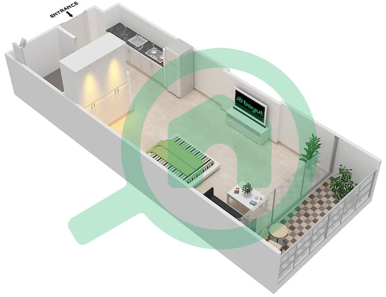 المخططات الطابقية لتصميم الوحدة 28 FLOOR 3 شقة استوديو - علياء ريزيدنس Floor 3 interactive3D