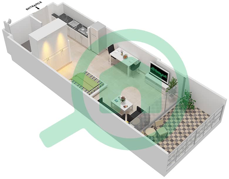 Азизи Алия Резиденс - Апартамент Студия планировка Единица измерения 31 FLOOR 3 Floor 3 interactive3D