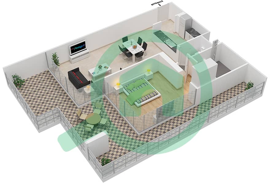 المخططات الطابقية لتصميم الوحدة 4 FLOOR 4 شقة 1 غرفة نوم - علياء ريزيدنس Floor 4 interactive3D