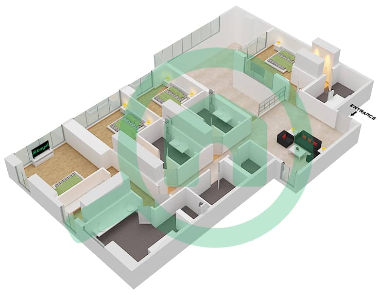 المخططات الطابقية لتصميم النموذج / الوحدة C/1 DUPLEX فیلا 4 غرف نوم - سيكس سينسيز ريزيدنس interactive3D