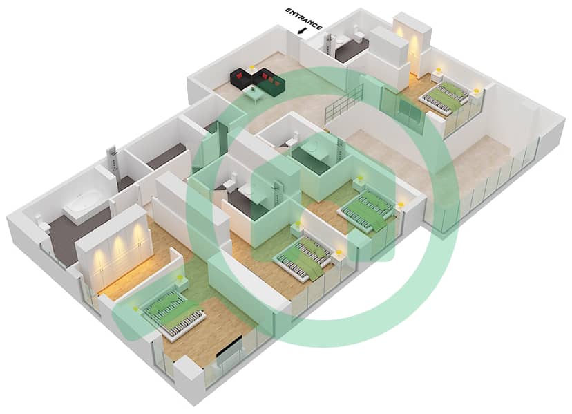 المخططات الطابقية لتصميم النموذج / الوحدة C/01 DUPLEX فیلا 4 غرف نوم - سيكس سينسيز ريزيدنس interactive3D