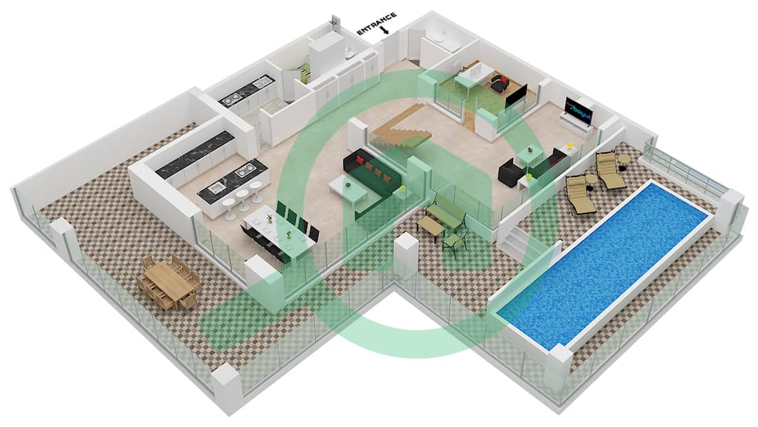 المخططات الطابقية لتصميم النموذج / الوحدة C/1  DUPLEX فیلا 4 غرف نوم - سيكس سينسيز ريزيدنس interactive3D