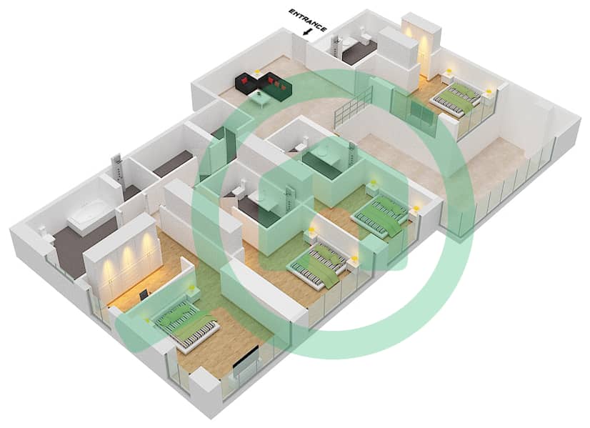 المخططات الطابقية لتصميم النموذج / الوحدة C/4 DUPLEX فیلا 4 غرف نوم - سيكس سينسيز ريزيدنس interactive3D
