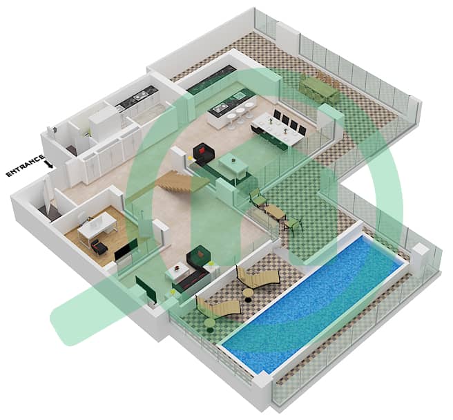 المخططات الطابقية لتصميم النموذج / الوحدة C/5 DUPLEX فیلا 4 غرف نوم - سيكس سينسيز ريزيدنس interactive3D
