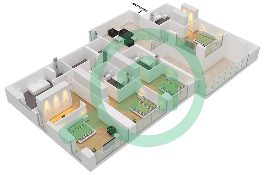 المخططات الطابقية لتصميم النموذج / الوحدة C/7 DUPLEX فیلا 4 غرف نوم - سيكس سينسيز ريزيدنس interactive3D