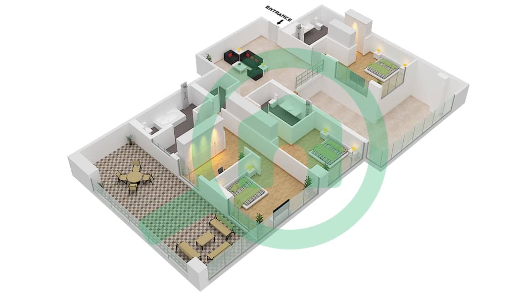 Сикс Сенсес Резиденсес - Вилла 3 Cпальни планировка Тип/мера B/2  DUPLEX interactive3D