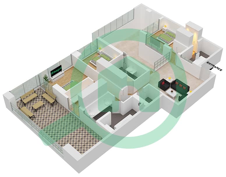 六善公寓 - 3 卧室别墅类型／单位B/3  DUPLEX戶型图 interactive3D