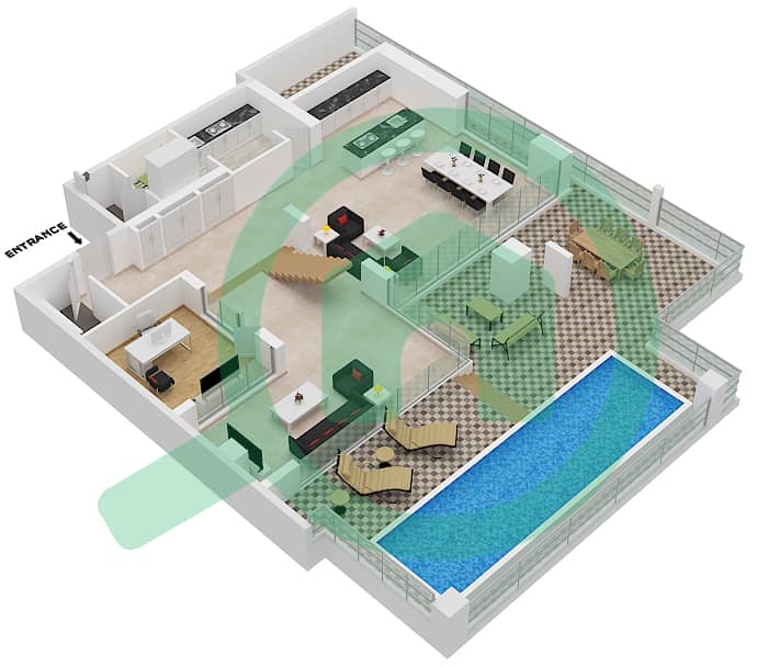 المخططات الطابقية لتصميم النموذج / الوحدة B/4  DUPLEX فیلا 3 غرف نوم - سيكس سينسيز ريزيدنس interactive3D