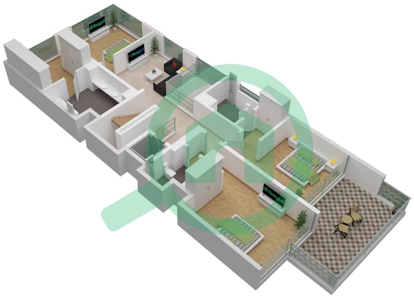 المخططات الطابقية لتصميم النموذج A فیلا 4 غرف نوم - فلل هارتلاند غاردينيا First Floor interactive3D